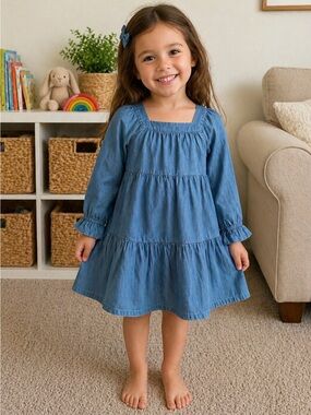 GAP Blue Tiered Square-Neck Girls Casual Dress